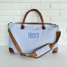 Load image into Gallery viewer, Personalized Seersucker Weekender Travel Bag
