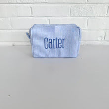 Load image into Gallery viewer, Monogrammed Seersucker Cosmetic bag
