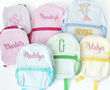 Load image into Gallery viewer, Monogrammed Seersucker Toddler Preschool Backpack
