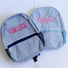 Load image into Gallery viewer, Monogrammed Seersucker Toddler Preschool Backpack
