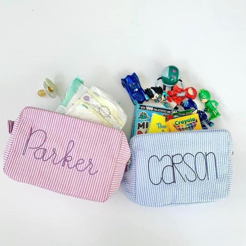 Monogrammed Seersucker Cosmetic bag