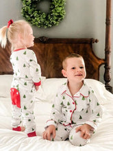 Load image into Gallery viewer, Christmas Tree Butt flap Pajamas with name for kids
