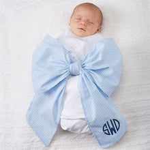 Load image into Gallery viewer, Monogrammed Newborn Seersucker Bow Sash Blanket
