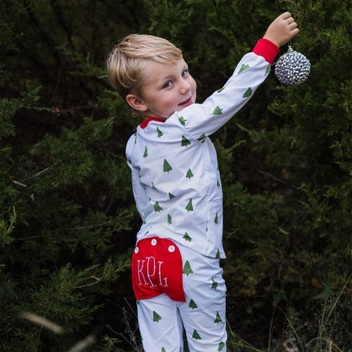 Christmas Tree Butt flap Pajamas with name for kids